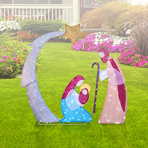Kuopociaga Christmas Led Lighted Holy Family Nativity Set Of 3, Large 3 Pieces Cool White #TOP2
