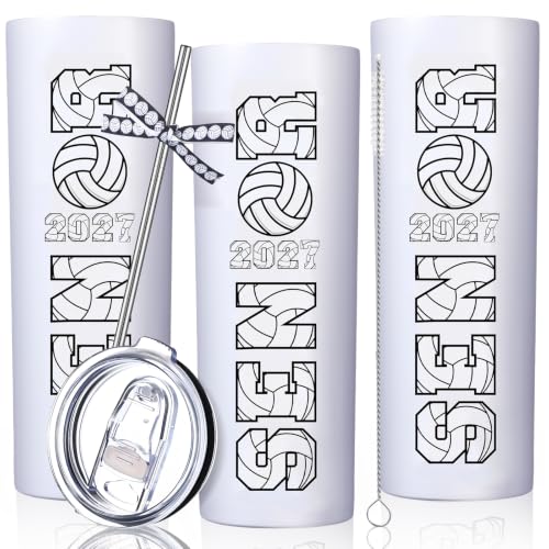 SiliFine 3 Pcs Volleyball 2027 Senior Night Gift 20 oz Volleyball Tumblers