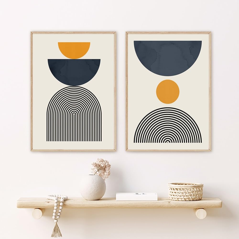 WBYZAC 2 Pieces Poster-Blue Orange Abstract Watercolor Painting Canvas Prints Mid Century Modern Gallery Wall Art Picture Nordic Poster Home Kitchen Office Room Decor-60 * 80cm (No Frame)