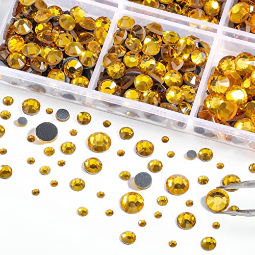 Image of 6736pcs Hotfix Rhinestones Flatback,Brown Rhinestones for Crafts Clothes Mixed 5 Sizes, Hotfix Crystals with Tweezers and Wax Pencil Kit, SS6-SS30,Topaz