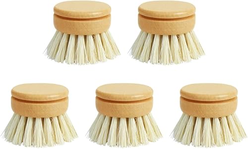 KUYYFDS Cepillo de bambú para fregar, respetuoso con el medio ambiente, cabezales de repuesto, 5 piezas de sisal natural, cáñamo y madera de haya,