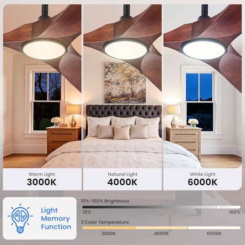 Image of heimo 52 Inch Ceiling Fan with Light and Remote,Wood Outdoor Ceiling Fans with Lights Dimmable for Bedroom Living Room Patios Kitchen Modern 3 Blade Propeller Indoor Fan (Walnut)