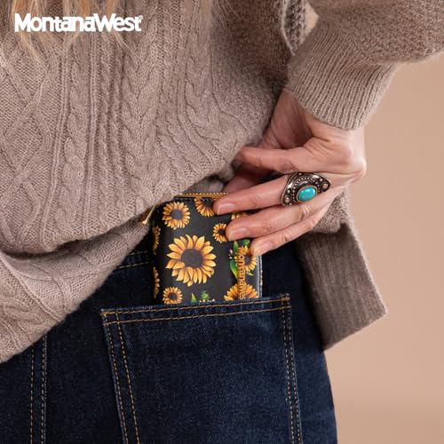 Image of Montana West Small Credit Card Holder for Women RFID Blocking Sunflower Wallet with Zipper Compact Women's Wallet Gift Idea