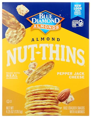 Image of Blue Diamond Almonds Nut Thins Cracker Crisps, Pepper Jack Cheese, 4.25 Ounce