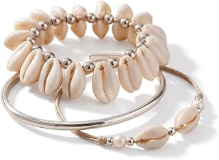 Chawla's Luxe Cowrie Shell Bracelet Pair for Women | Boho Beach Style Wrist Bracelet Set | Lightweight Summer Jewelry Price In India