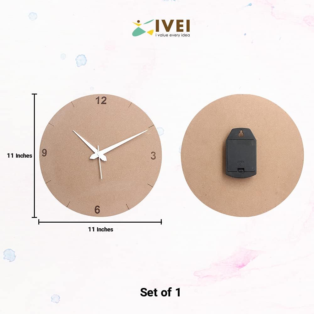 IVEI DIY Clock MDF Clock Wooden Craft - MDF Round Clock Cutout - Plain MDF Blank Wall Clock for Painting Wood Sheet Craft, Decoupage, Resin Art Work & Decoration (Round)