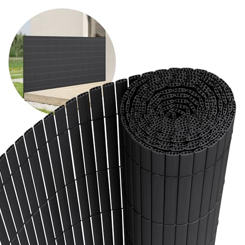 ECD Germany Canisse en PVC, 120x800 cm (2x 4m), Anthracite, Brise Vue Natte pour Jardin Balcon, Clôture de Protection Visuelle, Résistant aux UV, Renforcement à 3 Poids, Lamelles Opaques et Hydrofuges