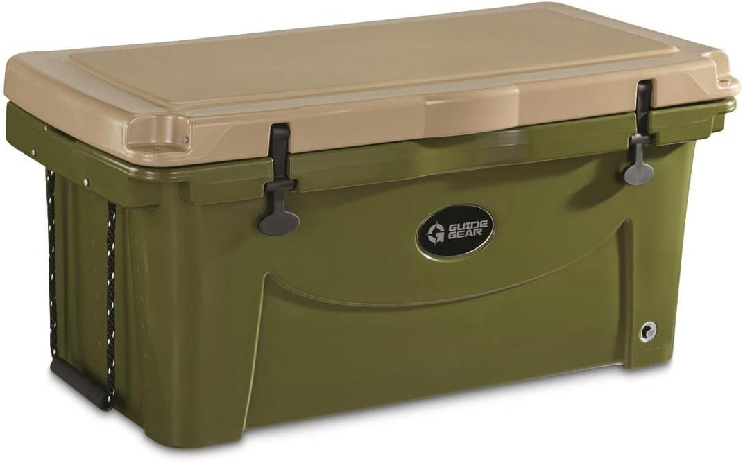Guide Gear Ice Chest Camping Cooler Large and Rotomolded 90 Quart, Grizzly Bear Resistant Tan/Green