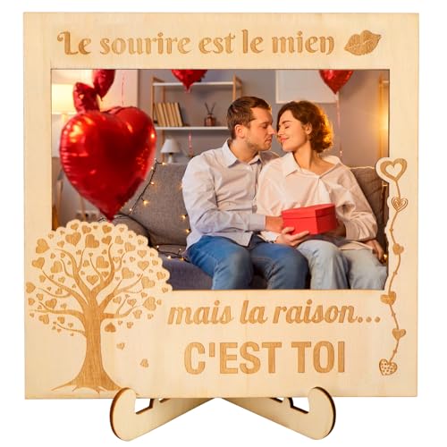 HOWAF Cadre Photo Saint Valentin en Bois Personnalisé, Cadre Photo 10x15 en Français Cadres Photos pour Photos de 6 x 4 Pouces, Idée Cadeau Personnalisé...