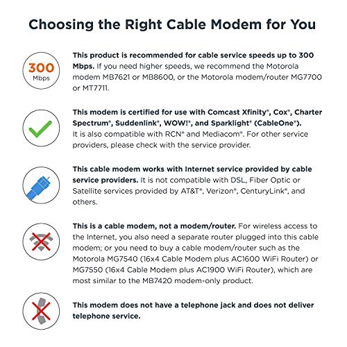 MOTOROLA 16x4 Cable Modem, Model MB7420, 686 Mbps DOCSIS 3.0, Certified by Comcast XFINITY, Charter Spectrum, Time… - Image 6
