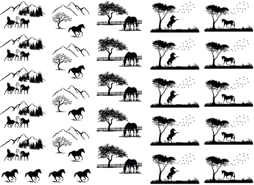 Horse Scenes 23 pcs 1 to 1.25 Inch Black Fused Glass Decals