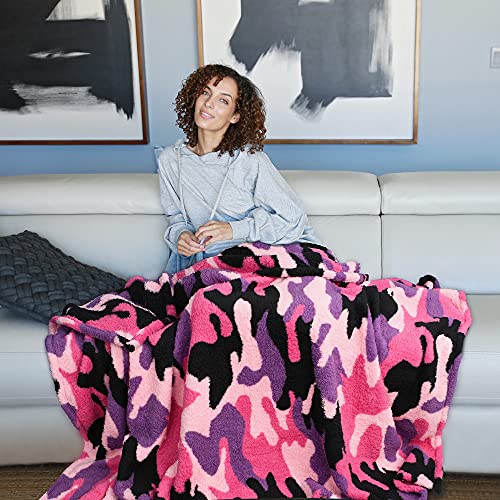 Catalonia Camo Sherpa Throw Blanket, Fuzzy Snuggle Blanket For Camping Traveling Couch Bed, Super Soft, Light Weight, Reversible, All Season Use, 50X60 Inches #TOP5