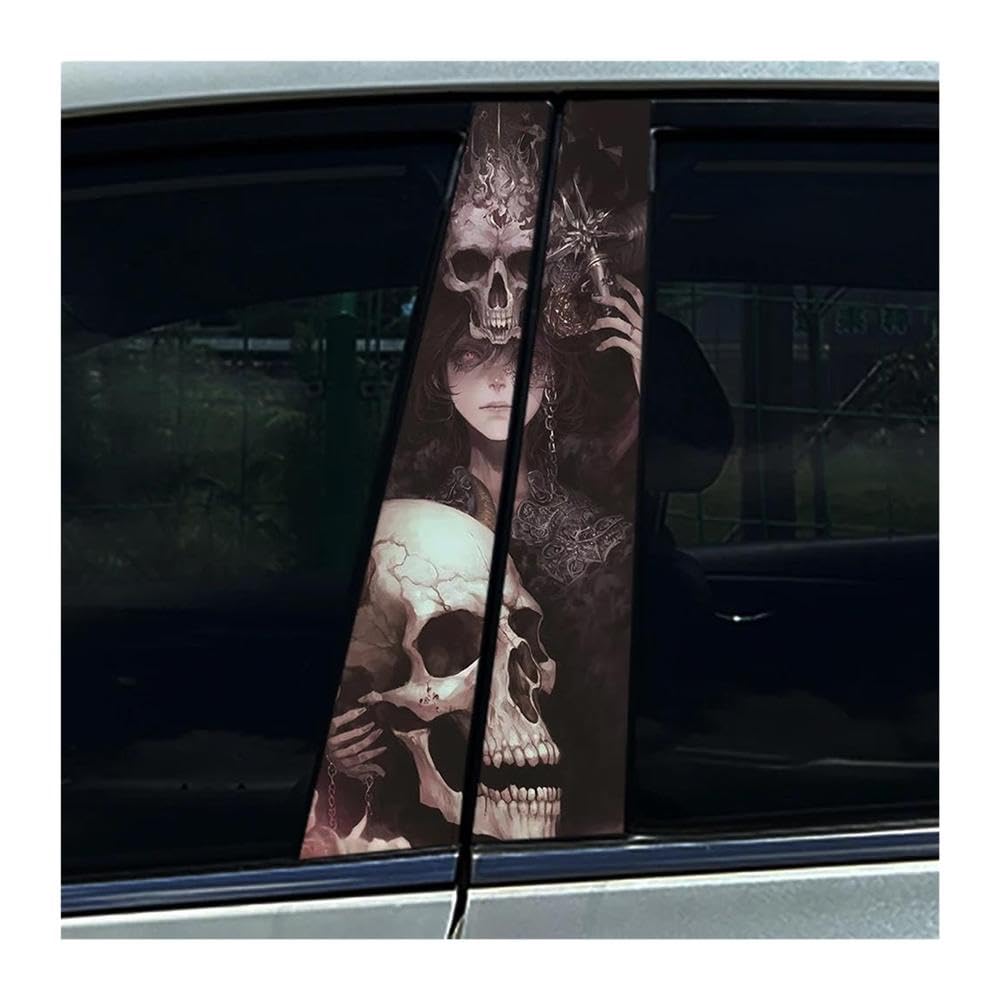 Body Parts 2pcs Horror Skeleton Auto B-Pillar Stickers Car Center Column Waterproof Decals(D)