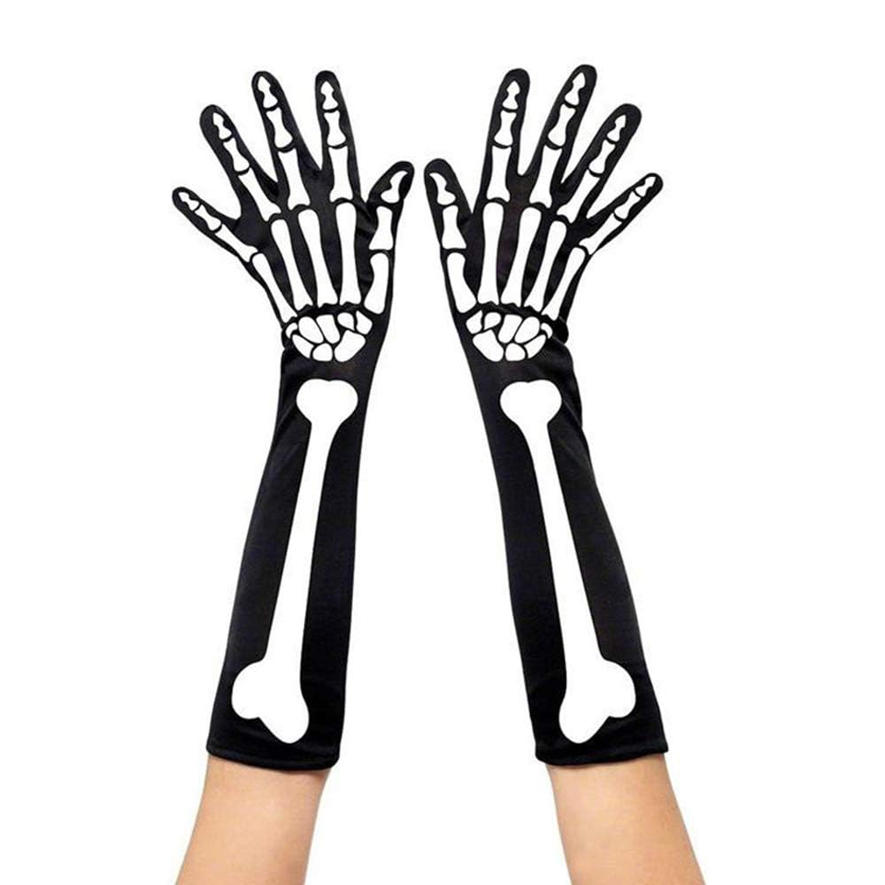 ALUNME Halloween Black Death-Themed Accessory Set - Skull Headband, Earrings, Gloves & Stickers, Ideal for Party & Cosplay Props - Image 4