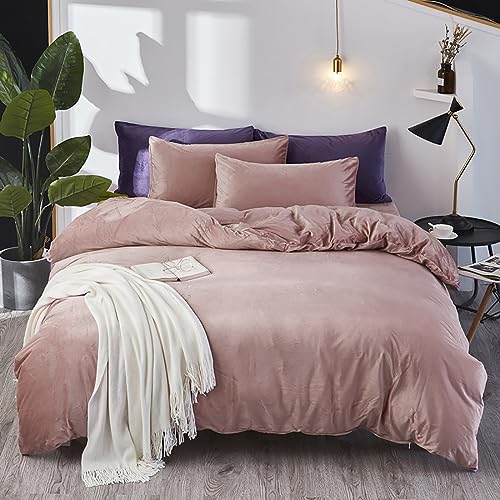 Cottonight Pink Velvet Comforter Set California King Dusty Pink Flannel Bedding Comforter Set Thick Heavyweight Blush Pink Warm Blanket Quilts Winter 3 Piece Pink Velvet Comforter Set For Cal King Bed #TOP18