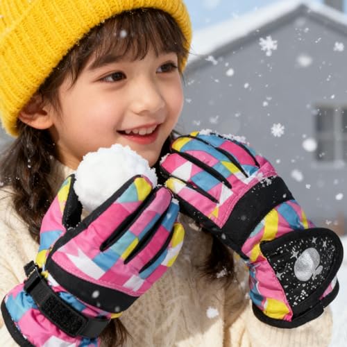 Image of UTOWO Kids Winter Cold Weather Ski Gloves Boy-Girl Warm Windproof Snow Gloves for Snowboarding Sledding Cycling Toddler 3-6T