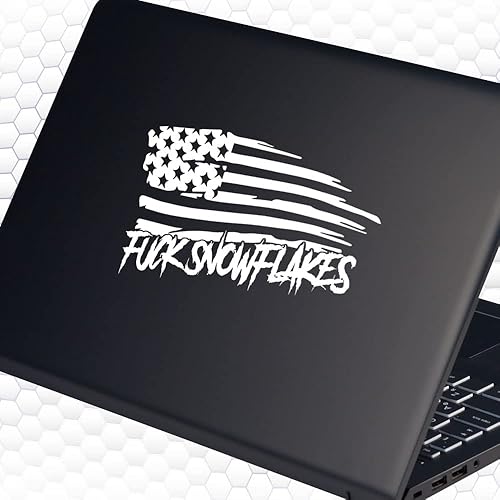 Miniatura 2 de Fuck Snowflakes USA Bandera Americana Anti Woke Truck Car Window Sticker | Tamaño: 8" x 6" pulgadas, Color: Blanco