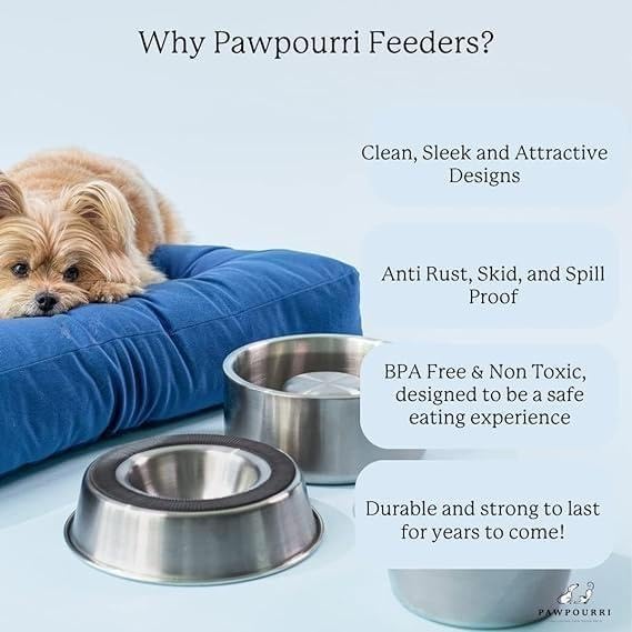 Image of Combo of Anti-Skid Feeding Bowls for Dogs, Cats & Puppy Pet Bowl Pack 2 Stainless Steel Pet Bowl (700 ml Each, Silver & Pink)
