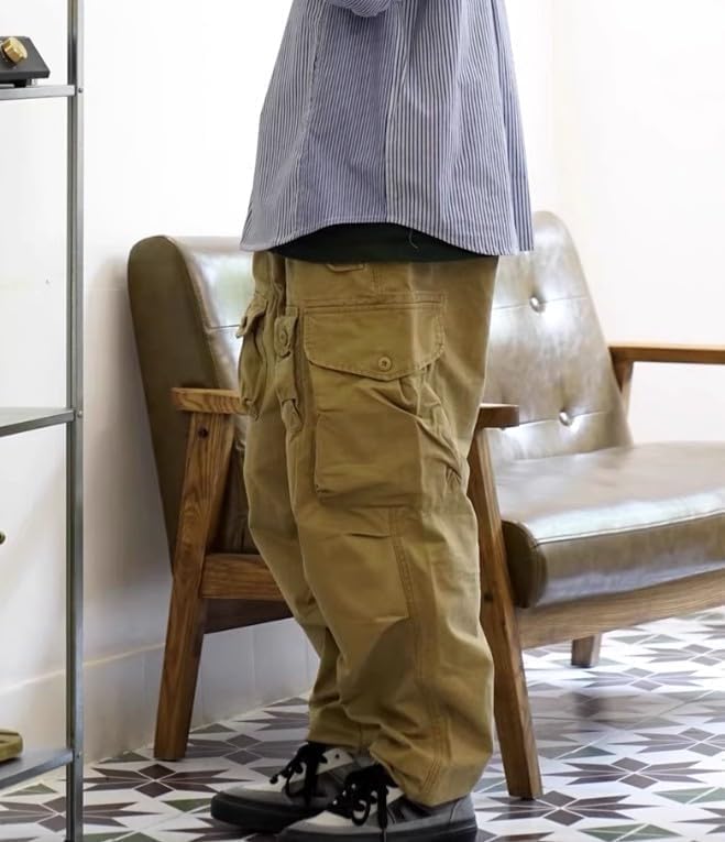ミリタリーパンツ　パラシュートパンツ　カーキ　ツートン　ワイドパンツ　古着 ミリタリーパンツ パラシュートパンツ カーキ ツートン ワイド