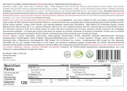 Mughe Gourmet Türkische Delight Süßigkeiten, elegante Zinnbox - 750g - Halal, vegan - Lokum Fruchtgeschmack: Rose, Erdbeere, Zitrone, Orange, Minze - Geschenk für besondere Anlässe, Geburtstage