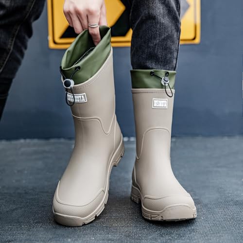 Image of WOWSTICK Waterproof Rain Boots for Men and Women Lightweight Slip Resistant Fishing Deck Garden Mid-calf Outdoor Work Booties