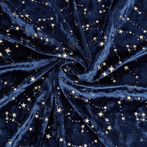 BENECREAT Tissu Velours Bleu Marine à Motif Étoiles 1 m Tissu Velours Brillant Étoilé de 1.6 m de Large pour Loisirs Créatifs Couture Ameublement Vêtements et Costumes