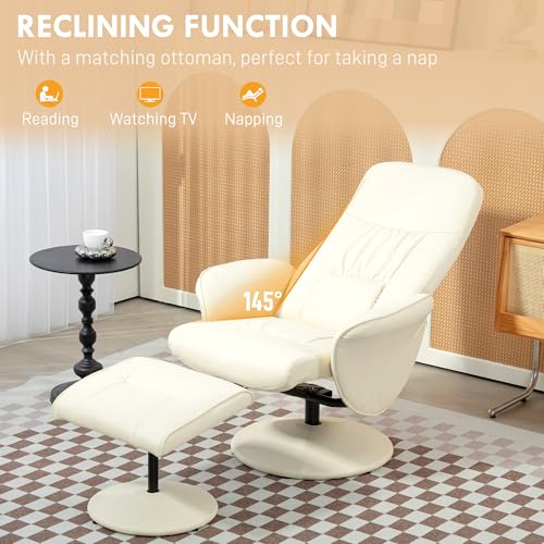 Homcom Pu Leather Recliner Armchair With Swivel Ottoman - Cream White - 3
