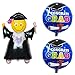 3 Graduation Balloons 1 Black Jumping Grad 40 inches X-Large size & 2 Royal Blue Congrats Grad L18 Inchs Mylar Inflatable Balloons