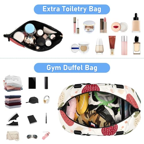 Red and White Strawberry Leaves Oversized Travel Duffel Bag Sports Duffel Bags with Adjustable Strap for Sports Waterproof4