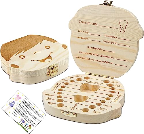Piriuuo Milchzahndose Aus Holz - Süße Aufbewahrungsbox Für Milchzähne Mit Gravur