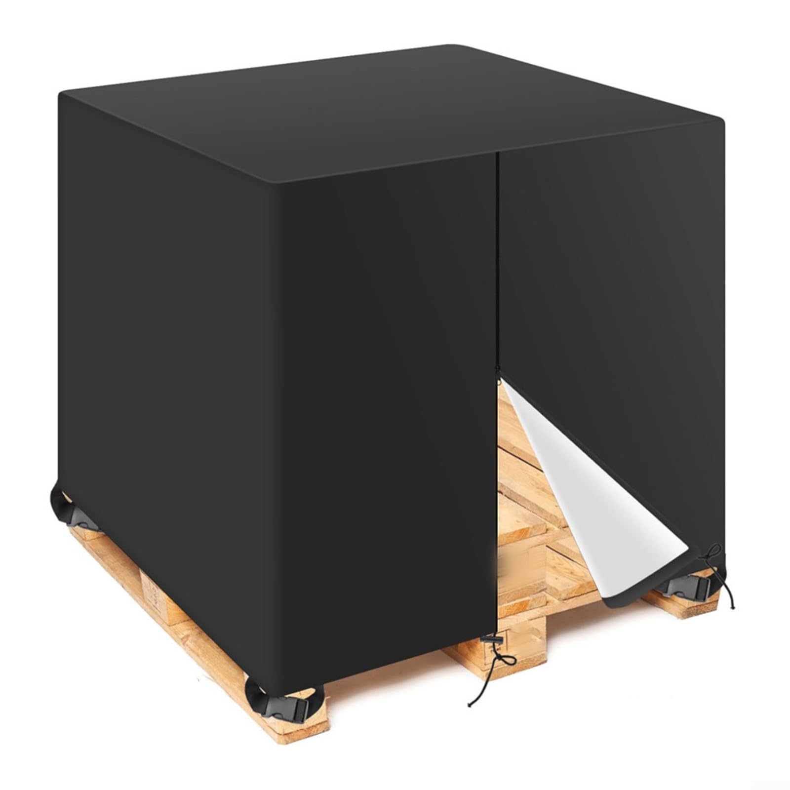 FACAIIO Copertura impermeabile per pallet, in tessuto Oxford 210D, con cinghie regolabili con fibbia, per pallet da 122 x 152 x 122 cm, nero (nero)