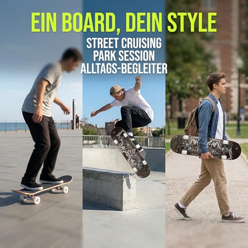 Professionelles Doppel-Kick-Skateboard, 78,7 cm Ahorn-Deck, ABEC-7-Kugellager, 95A PU-Räder, individuelles Grafikdesign (Fledermaus, 81cm)