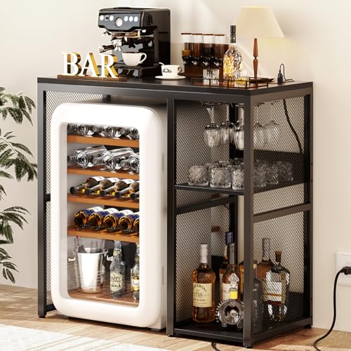 Homieasy Mini Fridge Cabinet Stand with Power Outlet, Coffee Bar