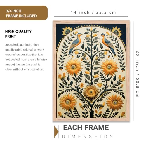 Image of kotart Premium Digital Madhubani Art Paintings with Frame for Home Decor - Framed Painting Living Room Bedroom Office - Wall Decoration - Pack of 6 (14X20 Inch, C)