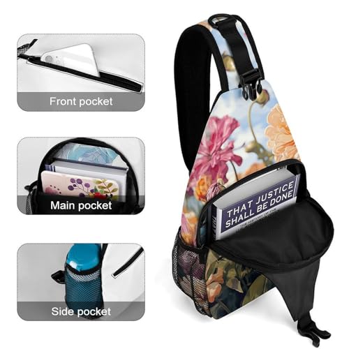 Colorful Spring Summer Flower Casual Chest Bag Crossbody Sling Backpack Daypack for Outdoors Hiking Traveling4