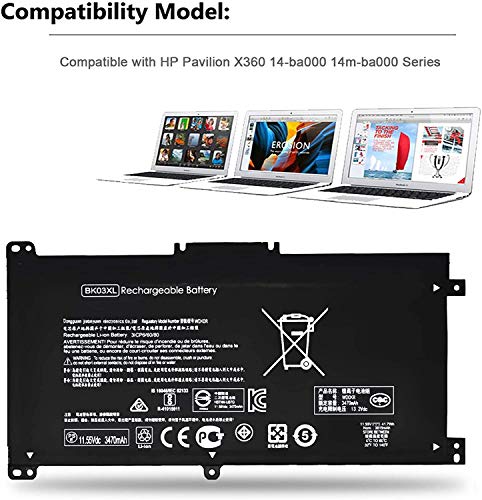 Emaks Bk03Xl Battery For Hp Pavilion X360 14-Ba000 14M-Ba000:14M-Ba011Dx 14M-Ba013Dx 14M-Ba015Dx 14M-Ba114Dx 14-Ba253Cl 14-Ba125Cl 14-Ba175Nr 14-Ba051Cl 916366-421 541 916811-855 Hstnn-Lb7S Ub7G #TOP2