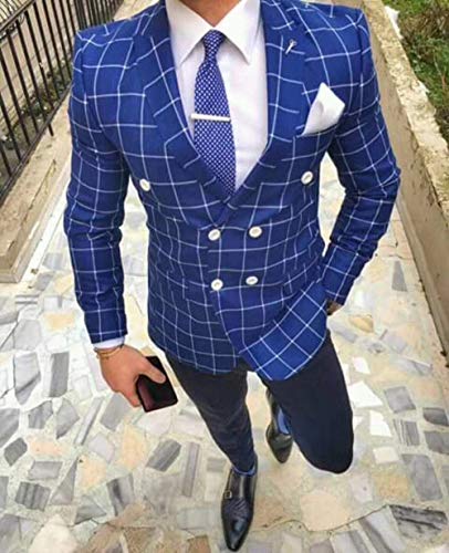 Men's Suit Plaid Two Pieces Set Double Breasted Wedding Tuxedo2