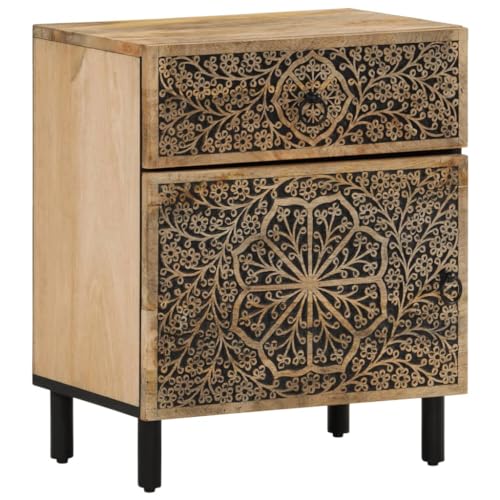 Table de chevet en bois massif Mango avec espace de rangement et style rétro