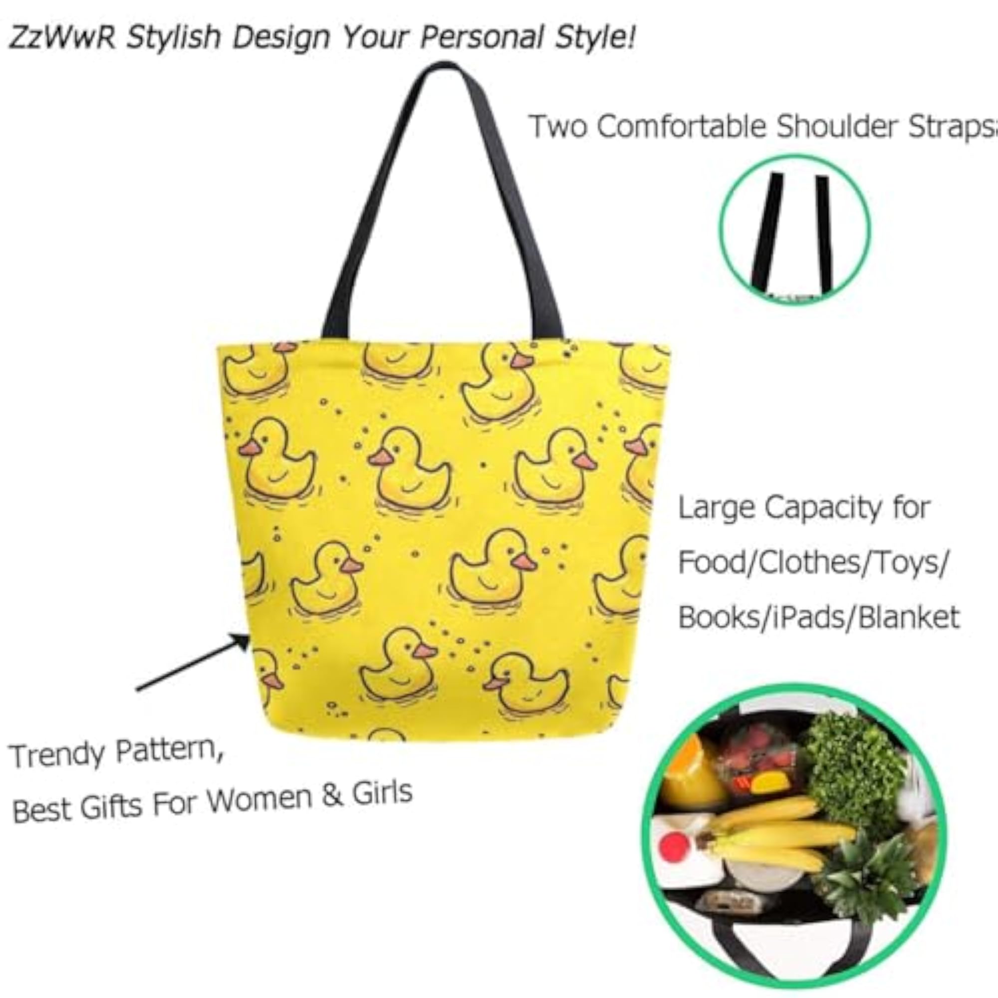 Chic Yellow Ducky Pattern Extra Large Canvas Tote Bag
