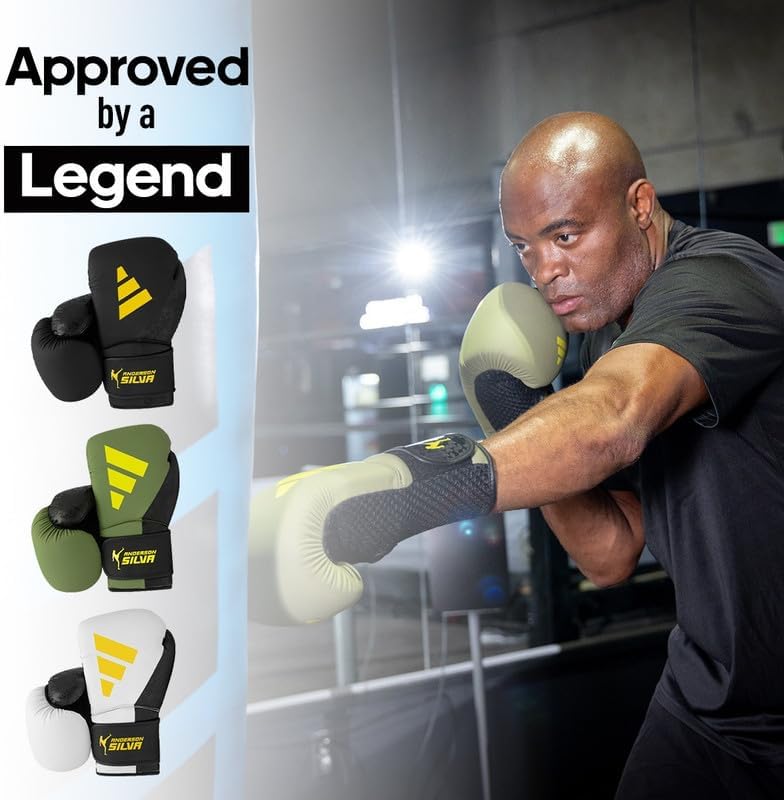 Miniatura 2 de Adidas x Anderson Silva - Guantes de boxeo para uso diario, equipo de fitness versátil con carcasa exterior de poliuretano y espuma moldeada por