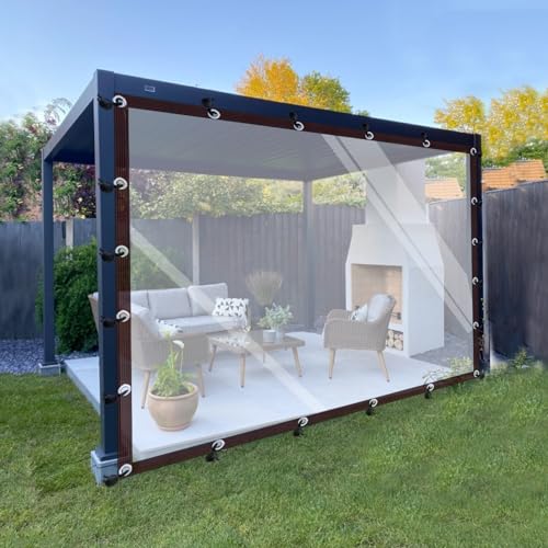 JIwqDY Lona Transparente para Patio, Cortinas Impermeables Exteriores con Ojales Cubierta de Plástico para Porche, Terraza, Balcón Y Pérgola(4x3m(13.12x9.84ft))