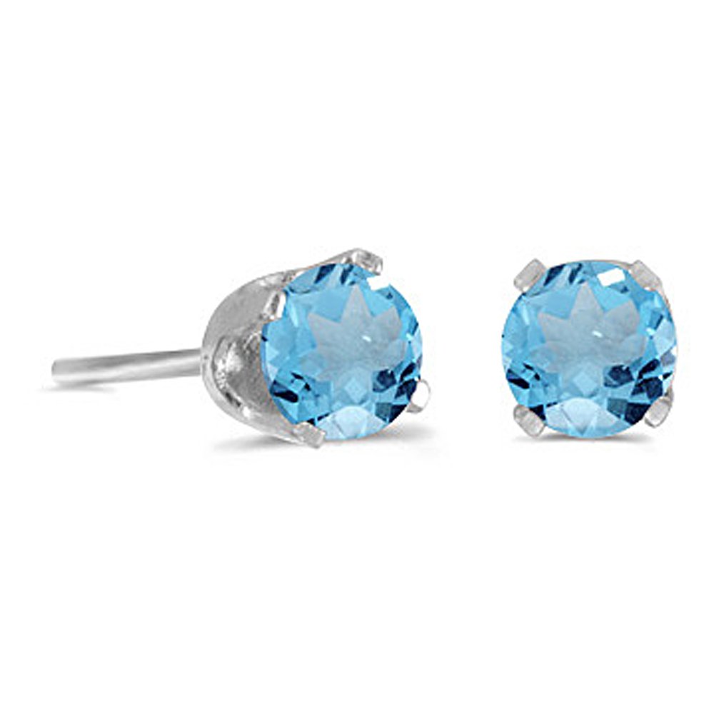 Prong Set 4 MM Natural Blue Topaz Earring Studs in 14K White Gold