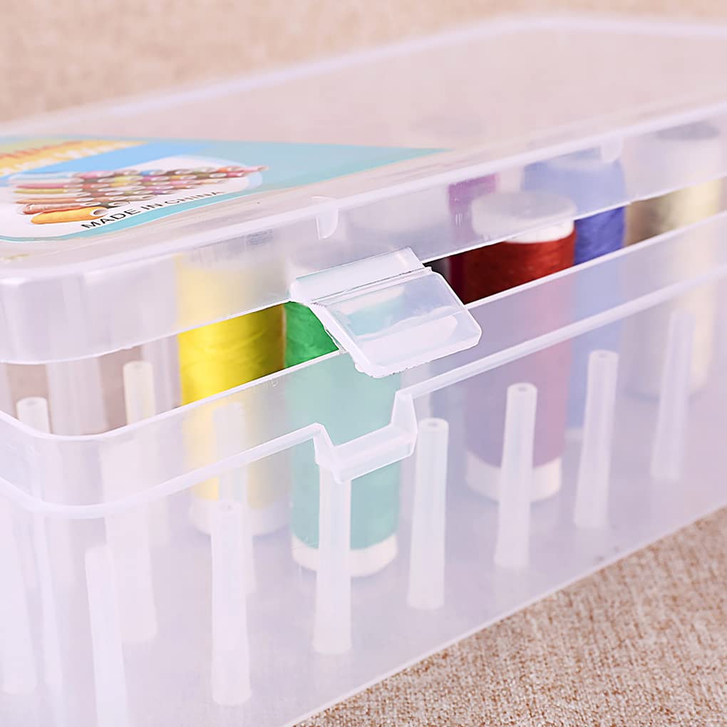 Juego de 5 cajas de hilo de coser, 42 carretes, bobinas de gran capacidad, almacenamiento de hilos para el hogar, punto de cruz, manualidades, organizador de manualidades, contenedor azul