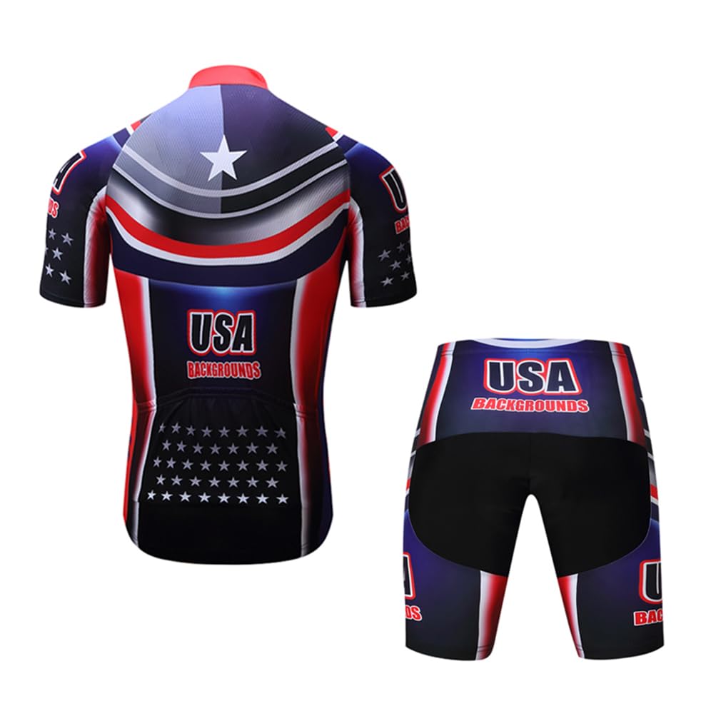 Shenshan Men's Summer USA Short Sleeve Cycling Jersey Set, Blue, XXX-Large