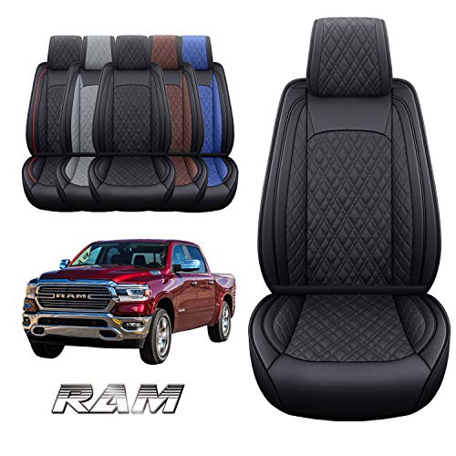 Image of YIERTAI Car Seat Covers for Dodge Ram Fit 2009-2026 1500 2010-2026 2500 3500 Classic Bighorn Longhorn Laramie Tradesman Truck Black Front