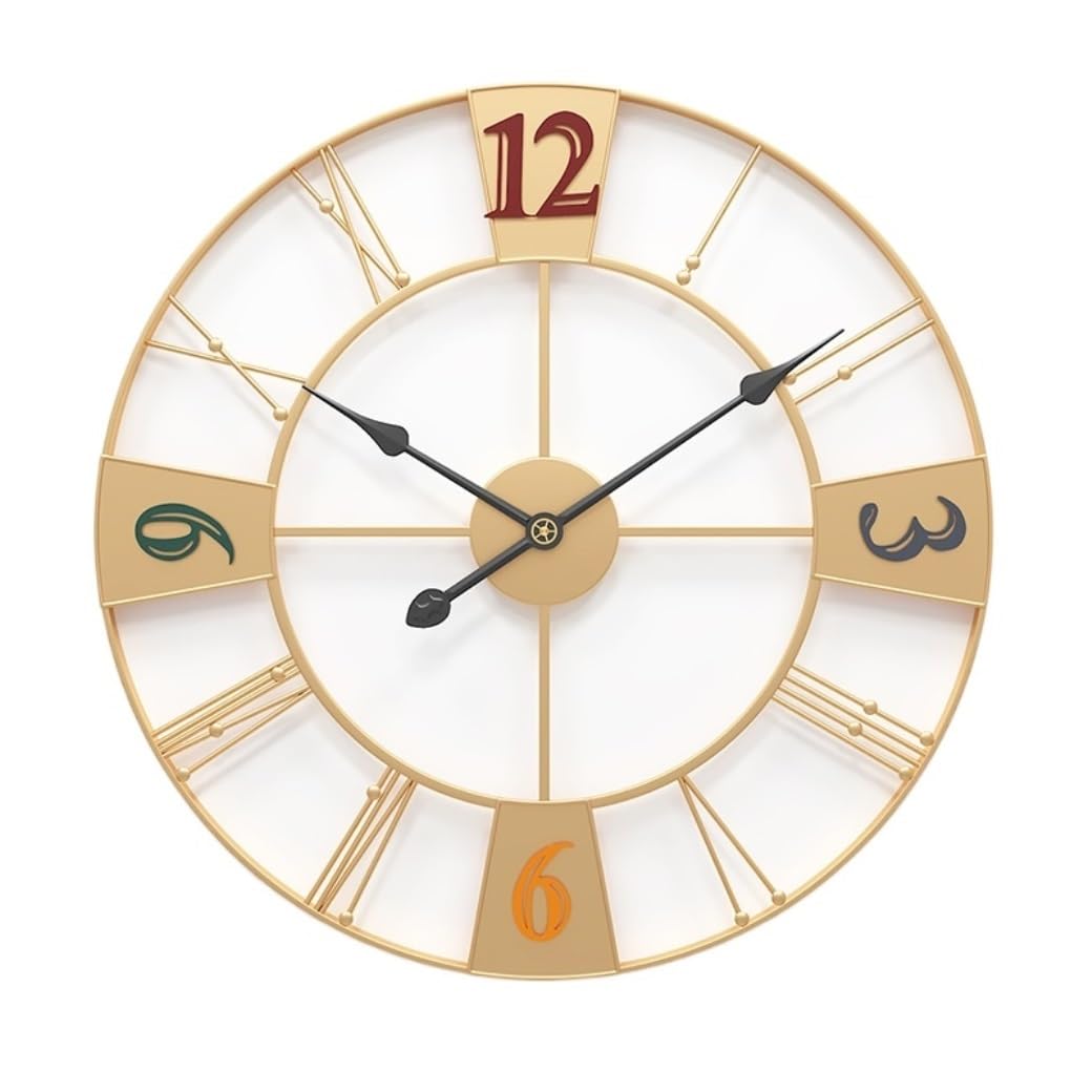 SaryEdge Wall Clock for Bedroom Creative Metal Round Silent Wall Clock, Operated Easy to Read Home Decor Clocks for Bedroom Living Room Wall Clock for Living Room-Gold-60 *,Gold-6,Gold-60 * 60cm