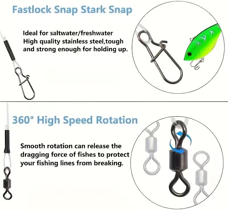 Heavy-Duty Fluorocarbon Fishing Line with Rolling Swivel High-Strength Carbon Fiber Line for Saltwater/Freshwater, Fishing Rods (26.46LB-9.84inch,12pcs) — view 3