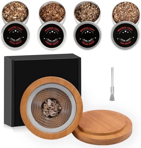 Cocktail Smoker Kit Chancemay Old Fashioned Chimney Smoking Infuse for Cocktail,Whiskey,Bourbon,Grill.Flavor Drink Smoker Kit with 4 varity Wood Chips,Chance May Smoking Infuser Kit for drink lover