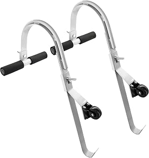 Belypoke 2 Pack Ladder Roof Hook with Wheel & T-Bar Rubber Grip, Heavy Duty Steel Ladder Stabilizer, Roof Ridge Extension for Damage Prevention, 600 lbs Weight Ratin, Fast & Easy to Access Steep Roofs