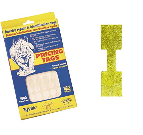 Étiquettes Tyvek pour bijoutier réparation prix identification rectangle 1.75" x .5" goldtone